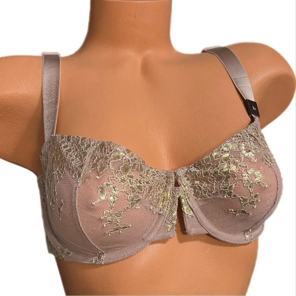 Victorias Secret Set Very Sexy Unlined Metallic mesh Balconette bra beige gold
